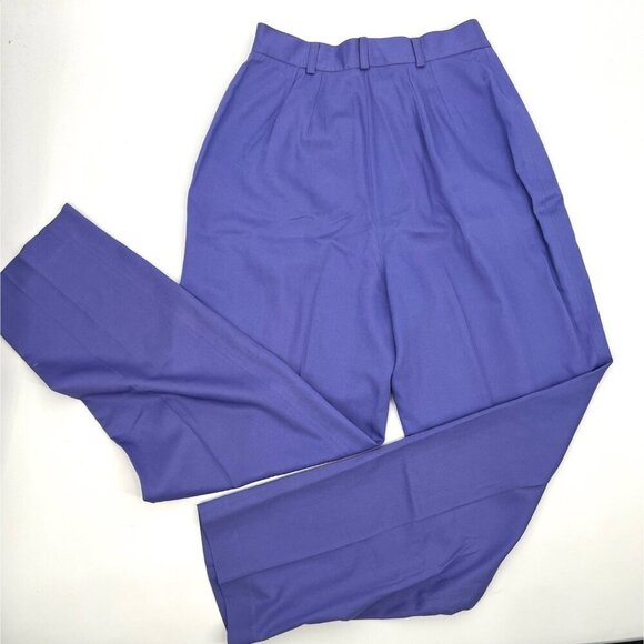 Vintage 80s KGR Nordstrom Periwinkle 100% Rayon Pants High Waist  Pin-Up - Picture 2 of 7